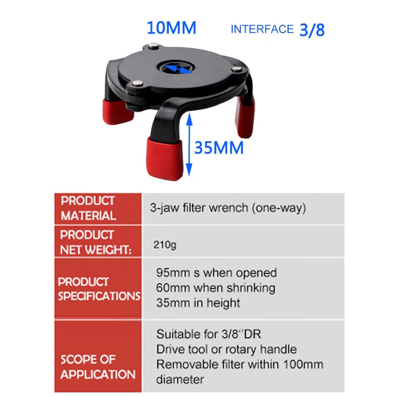 Universal 3 Jaw High Quality Oil Filter Remover Tool Cars Oil Filter Removal Tool Interface Special Tools Oil Filter Wrench Tool