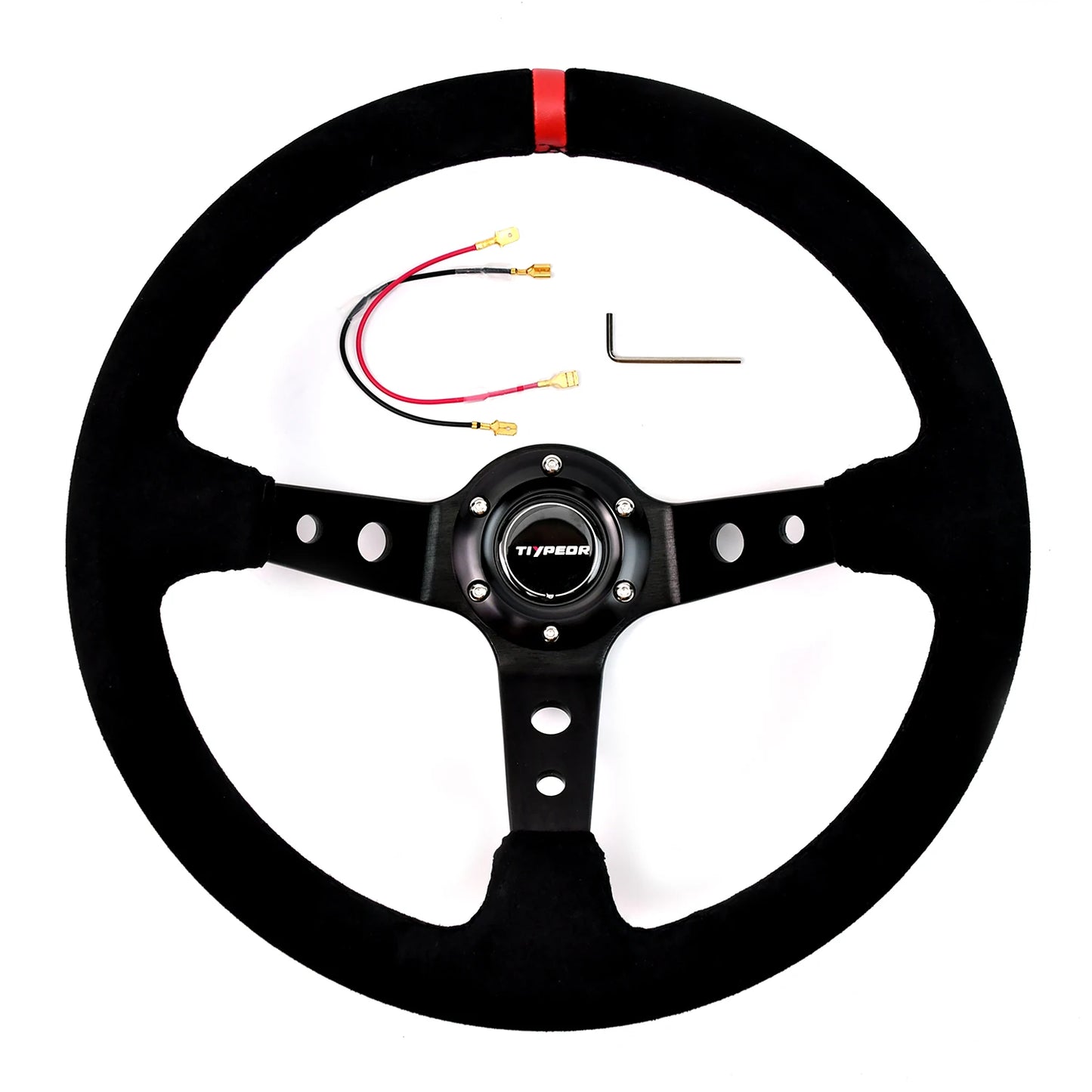 TIYPEOR 14Inch JDM Real Suede Leather Car Rally Racing JDM Steering Wheel Volantes For VW HONDATOYOTA
