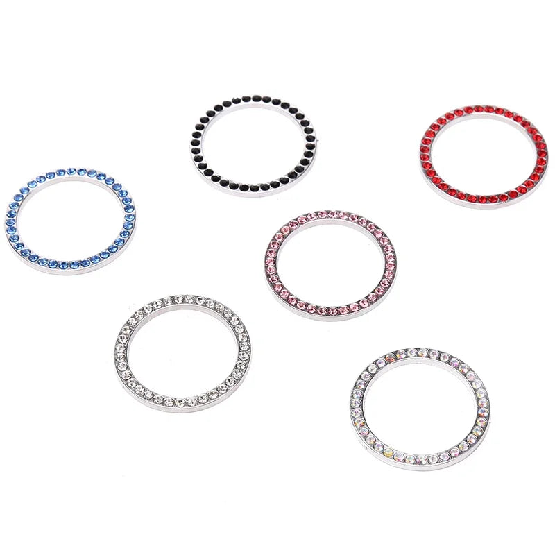 Car Start Switch Button Auto Decorative Diamond Stickers Rhinestone Ring Circle Trims Protective Cover Car Accessories Interior