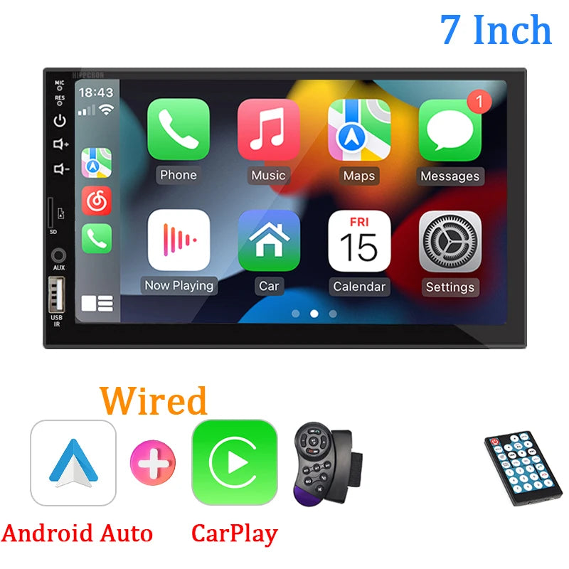 7“ Car Radio 1 Din Multimedia Player With Android Auto Carplay HD Touch Screen FM AUX Input Bluetooth MirrorLink Autoradio