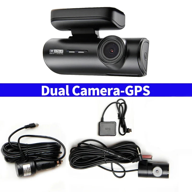4K+1080P Ultra HD Dash Cam WiFi Car DVR GPS Dual Dash Camera APP Control Video Recorder Night Vision G-Sensor Loop Recording