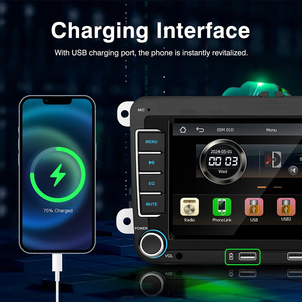 7" 2 Din HD Car Media Video RDS Airplay Car Radio Wireless CarPlay Android Auto Stereo Audio For VW/Seat/Skoda/Passat/Golf/Polo