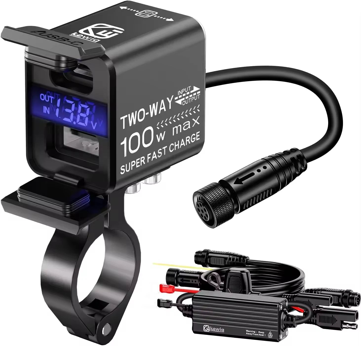 Motorcycle USB Charger 100W Fast Two-Way Charging Dual PD Type C & QC 3.0 Motorcycle Charger with Voltmeter Waterproof