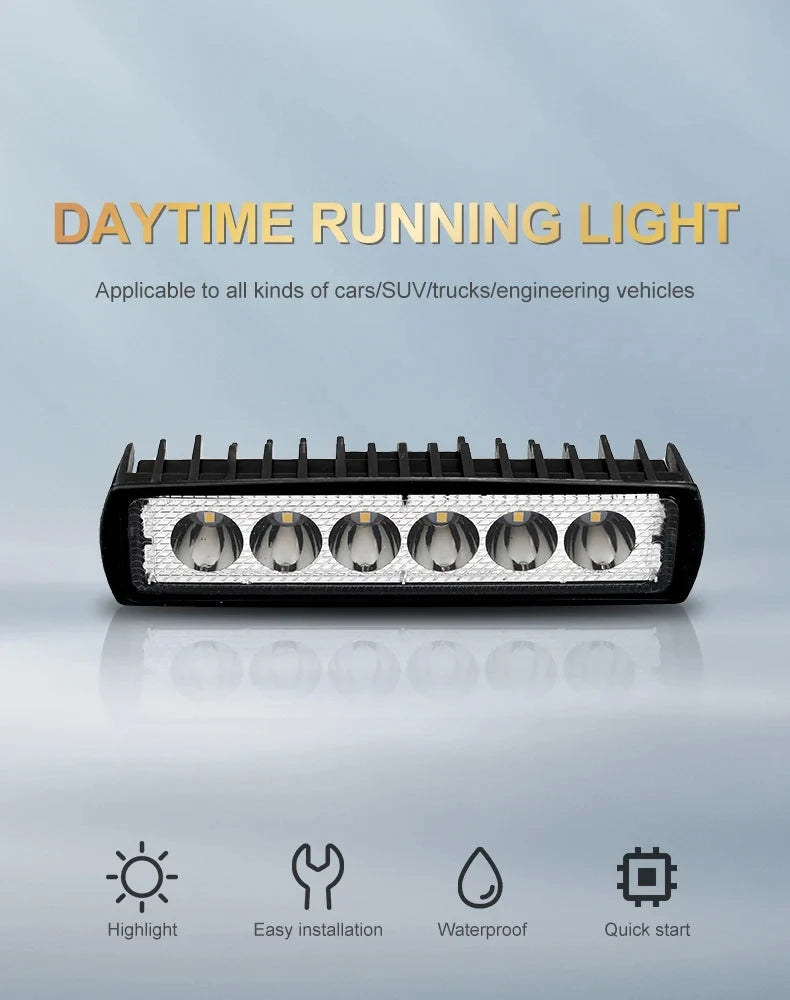 6 LED Car Work Light High Bright Spotlight Universal Offroad Automobile Truck Driving Fog Headlights DRL Driving Lamp 12V