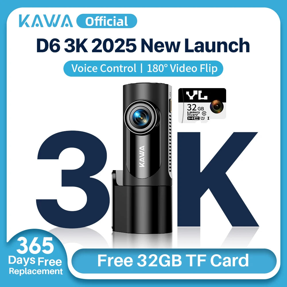 Dash cam KAWA D6 3K Video Recorder Car Dash Camera for AUTO, Car DVR Voice Control,Night Vision Dashcam  Upgrade
