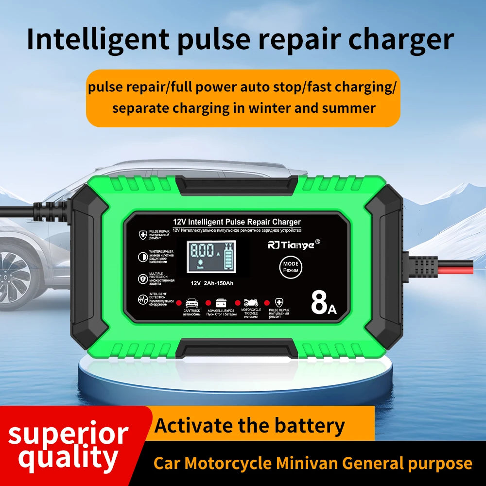 AU plug Car Battery Charger 12V 8A  Car and Motorcycle Battery Charging Device  Lead-acid Battery Smart Repair LCD Display