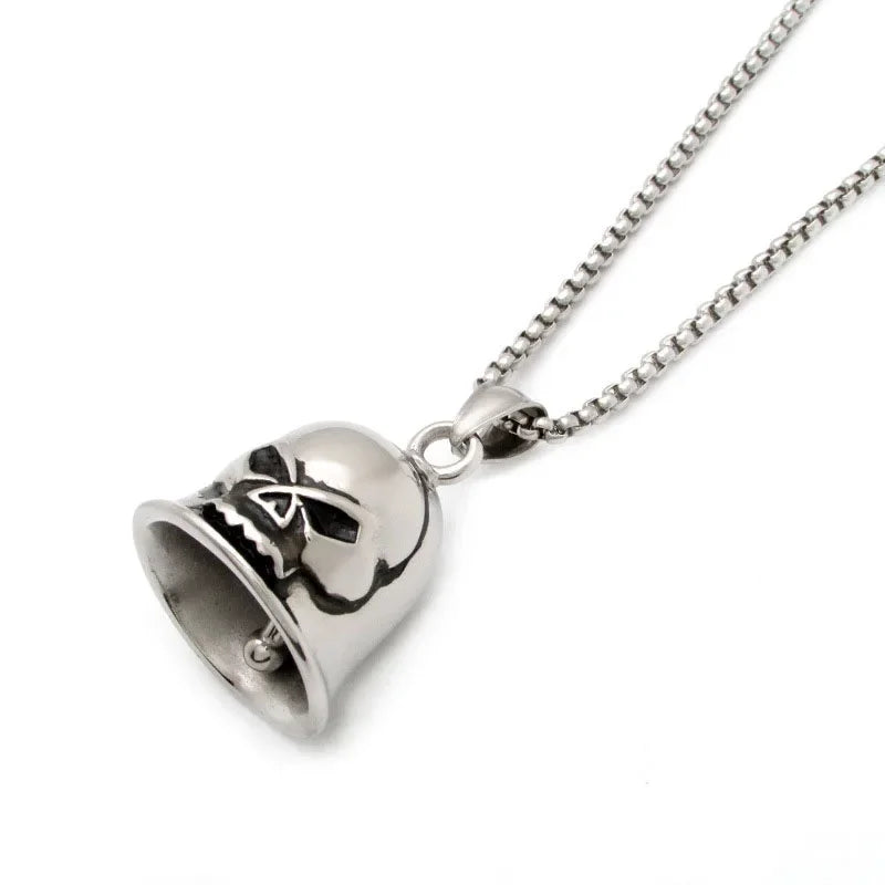 Collar con colgante de campana de calavera dominante punk retro adecuado para hombres, accesorios de ciclismo y motocicleta, regalo