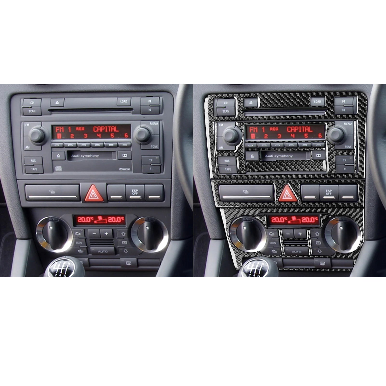 For Audi A3 S3 8P 2006 2007 Car Accessories Carbon Fiber Central AC Radio CD Navigation Panel Set Trim Cover Interior Sticker