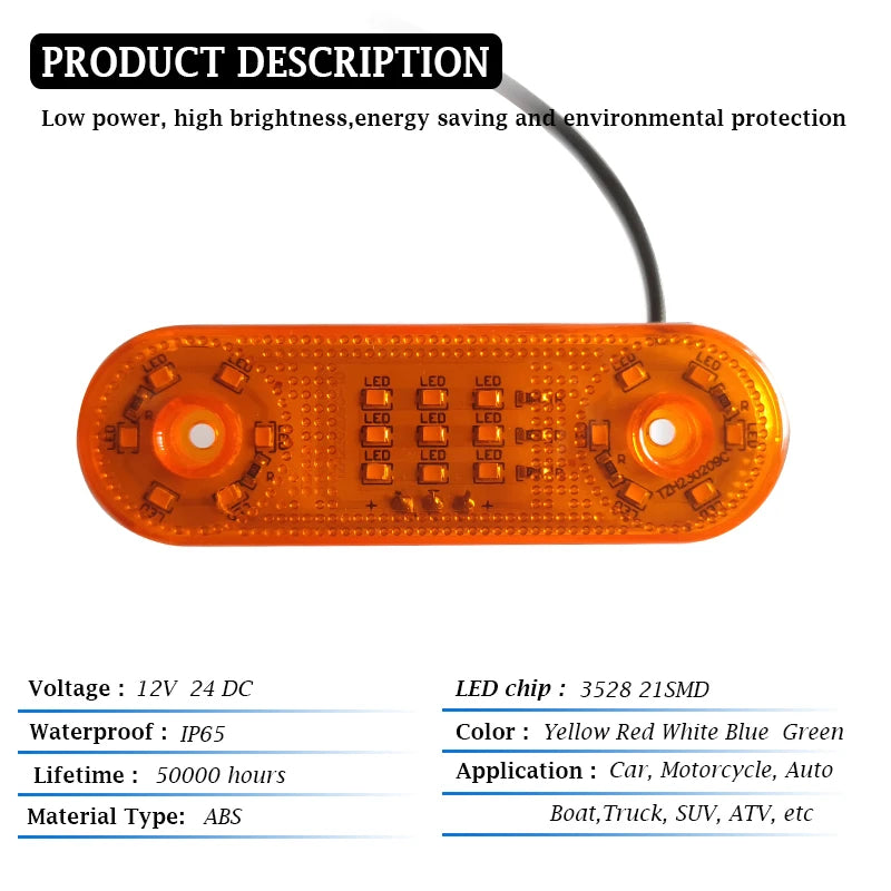 LED Side Marker Indicator Car Lights Front Rear Tail Clearance Lamp DC 12V 24V Universial Light for Bus Truck Lorry Trailer Boat