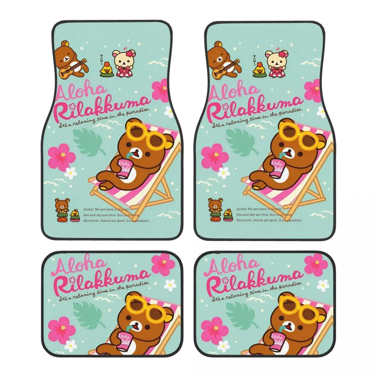 Rilakkuma Car Floor Mats Carpet Set of 4 Anti-Slip Universal Automotive Floor Mat Fit for Mid Trucks