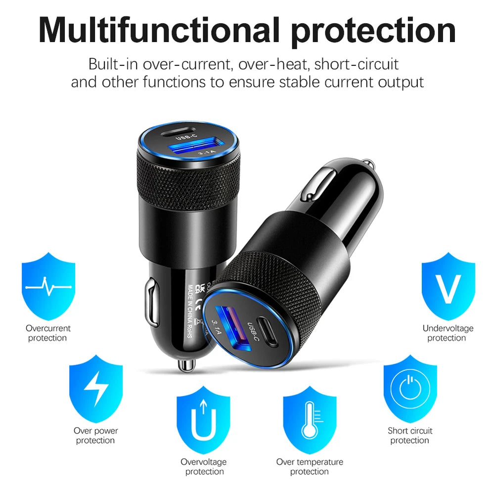 1pcs 65W USB Car Charger  Quick Charge 3.0 Type C  Fast   Charging Phone Adapter  Quick Chargers Automobile Parts