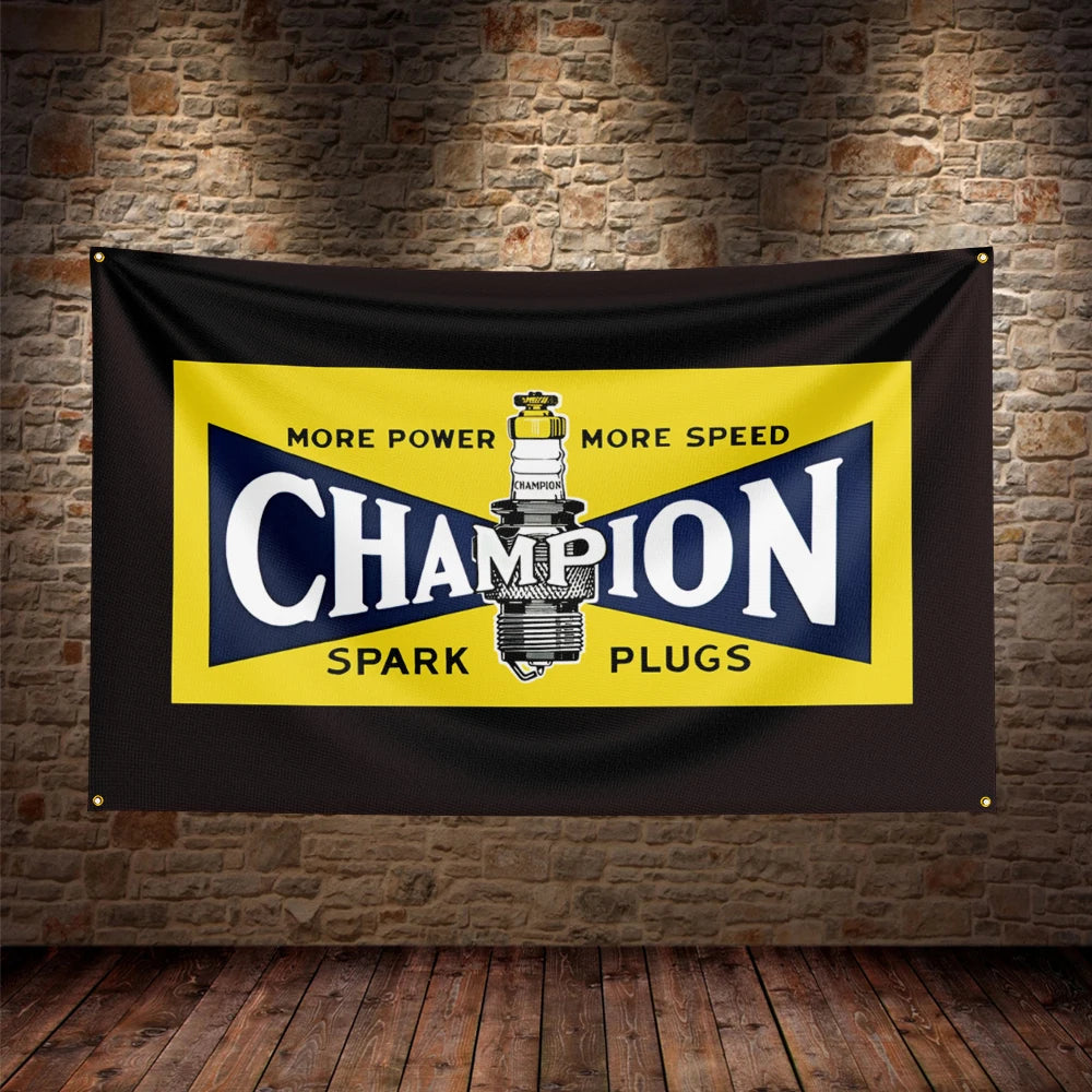 3X5Ft Champion Spark Plugs Flag Polyester Printed Car Banner For Decor