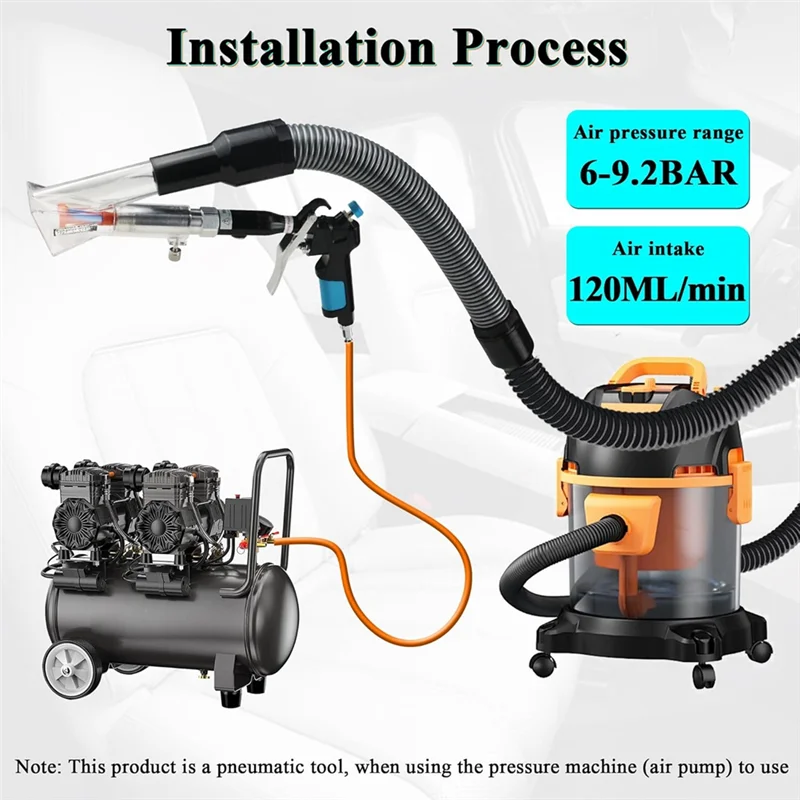 Vacuum& Air Blow Gun 2IN1 Car Interior Cleaning Tool Kit With Adjustable Air Flow Nozzle, Quickly Removes Dirt Blast
