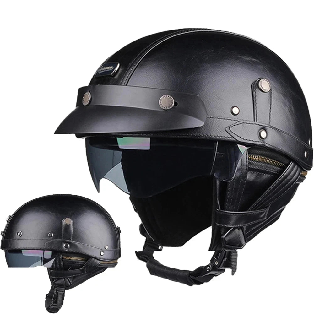 Motorcycle Leather Retro Capacete De Moto Scooter Motorbike Helmet German Dot Safety Vintage Casco Moto Four Seasons Helmet
