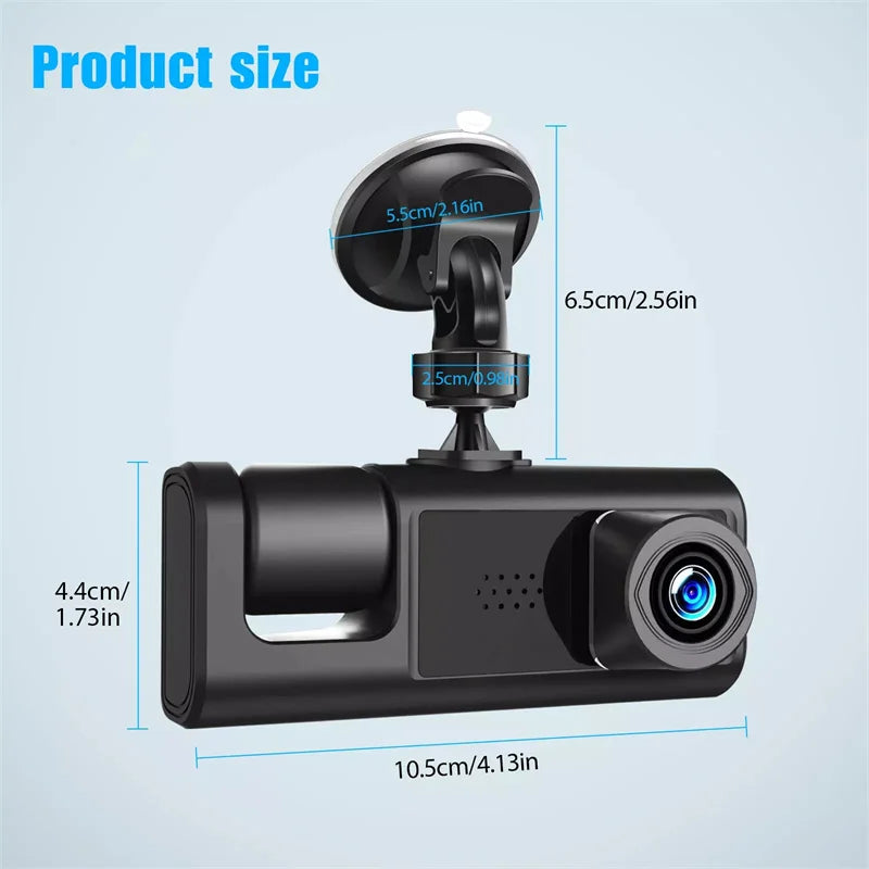 3 Channel Car DVR HD 1080P 3-Lens Inside Vehicle Dash CamThree Way Camera DVRs Recorder Video Registrator Dashcam Camcorder