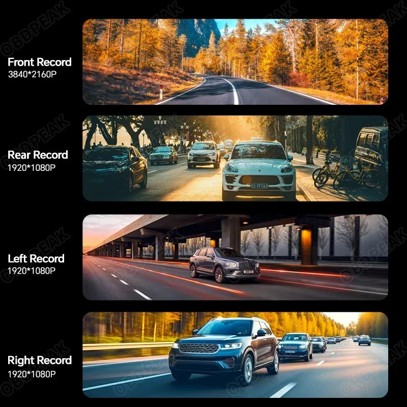 4K Dash Cam 4-Channel Record 1080P ADAS BSD Car DVR WIFI APP Rear View Mirror Auto Video Recorder Camera Ultra HD 24H Parking