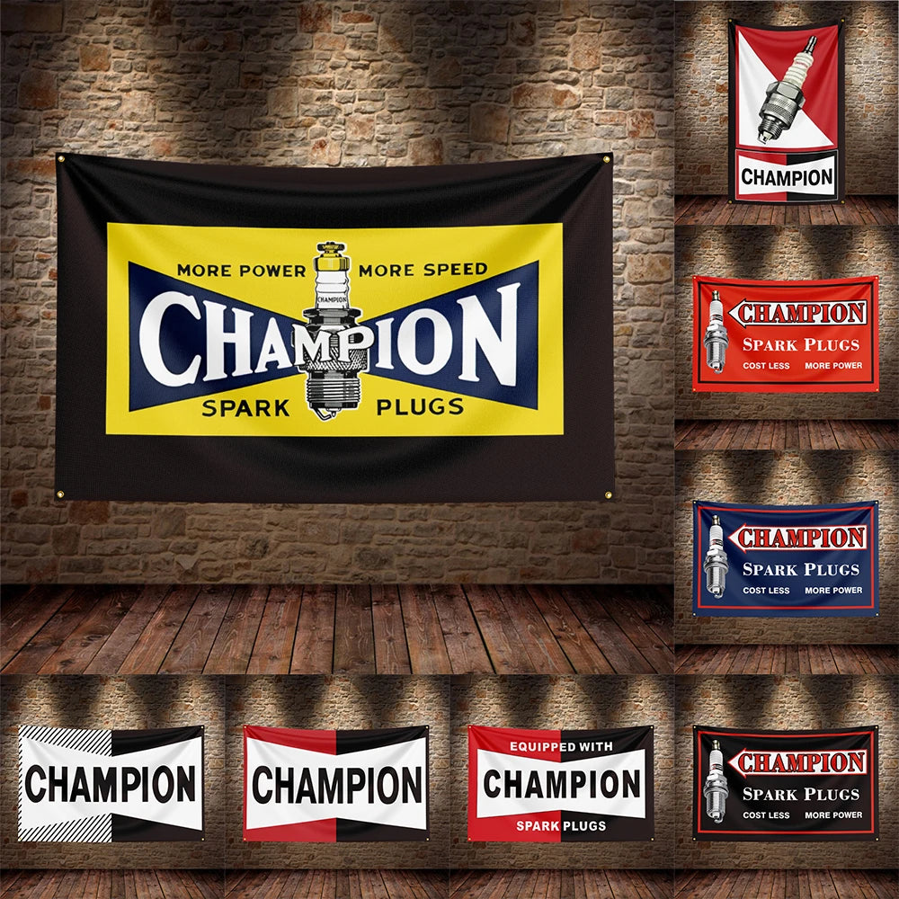 3X5Ft Champion Spark Plugs Flag Polyester Printed Car Banner For Decor