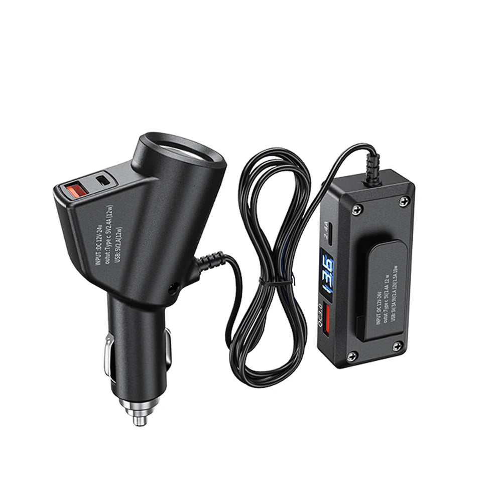 Car Digital Display Vehicle Charger USB Fast Charging Universal Auto Charger Adapter QC3.0+PD TypeC Multifunctional Quick Charge