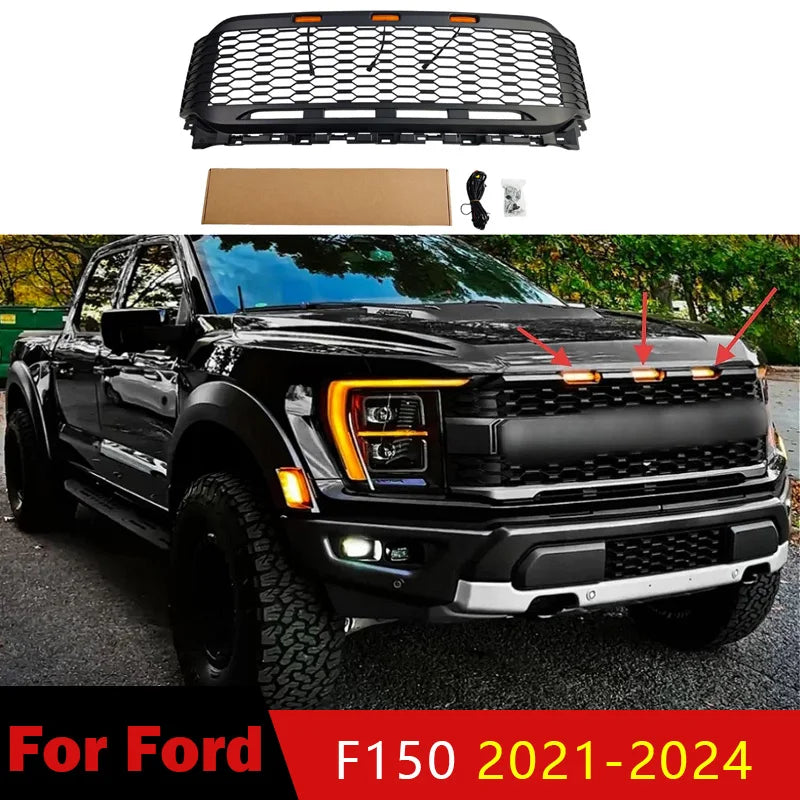 For Ford F150 2021 2022 2023 2024 Front Bumper Grille Replace Pickup Truck Middle Racing Grill Facelift Hood Mesh Body Kits