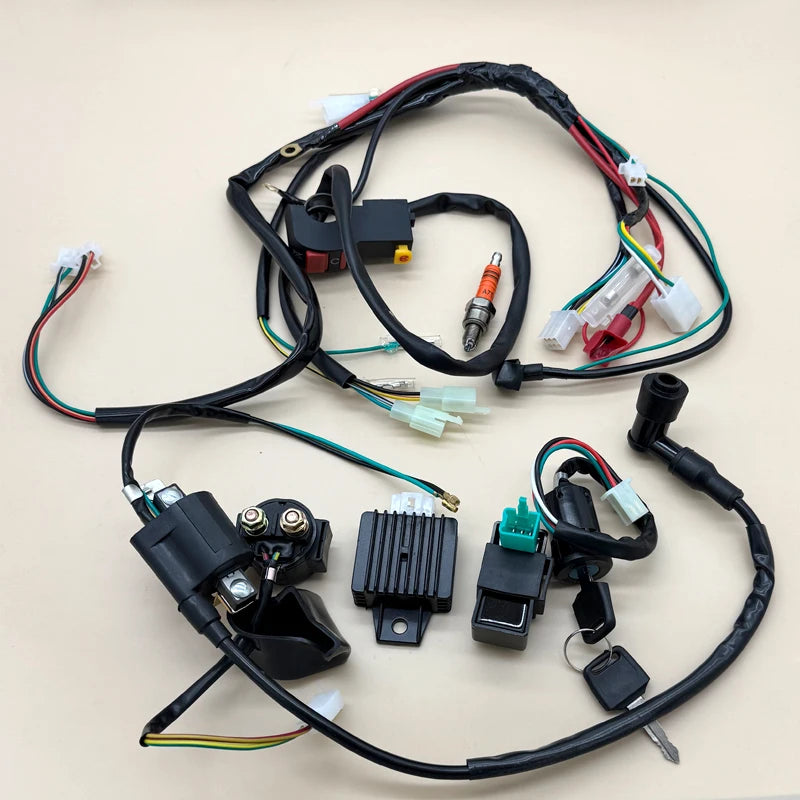 Motorcycle Electrics Wiring Harness Ignition CDI Spark Plug Kit For 50 70 90cc 110cc 125cc Scooter Dirt Bikes Quad Dirt Bike ATV