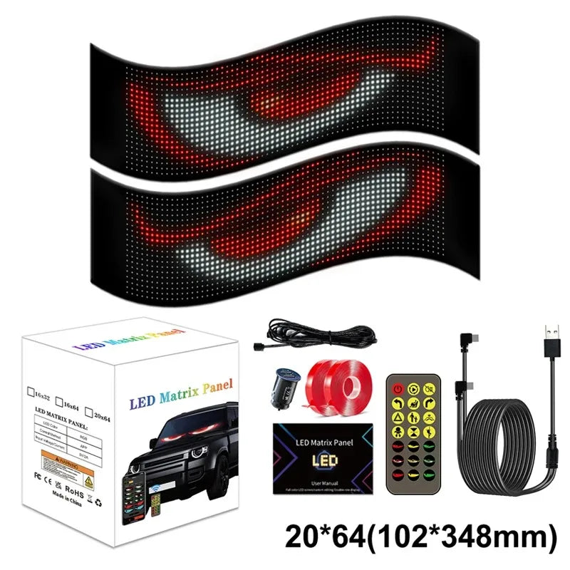 Multifunctional Bright Devil Eyes LED Light for Car Windshield Flexible Programmable Scrolling LED Display Bluetooth APP Control