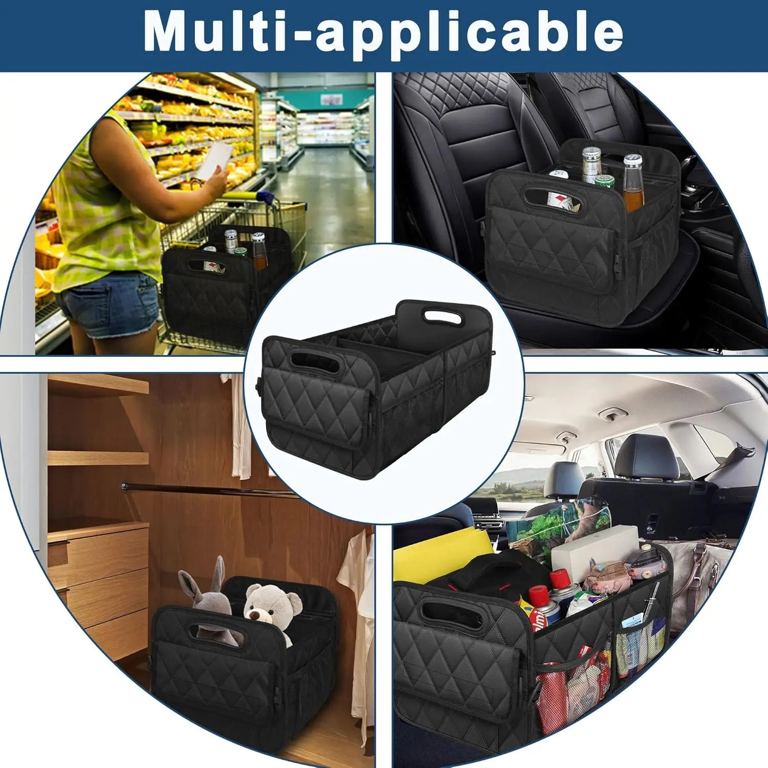Car Trunk Organizer for SUV, Car Storage with 6 Pocket, Car Accessories for Women/Men 50L Waterproof Trunk Organizer