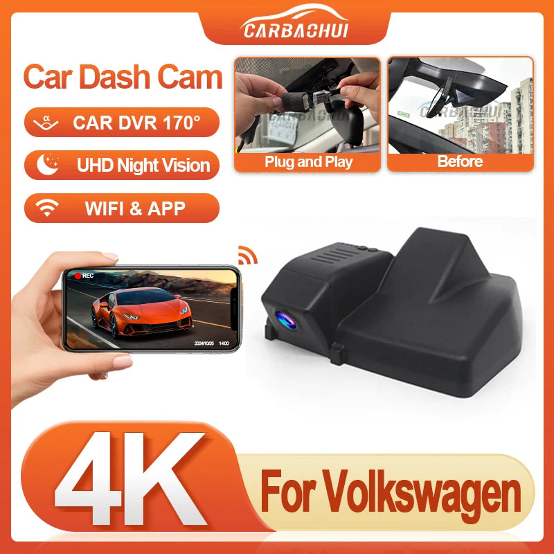 Plug and play Dash Cam 4K 2160P Car Accessories for Volkswagen VW ID.3 ID3 2025 2024 2023 2022 2021 2020 Dashcam for Cupra Born