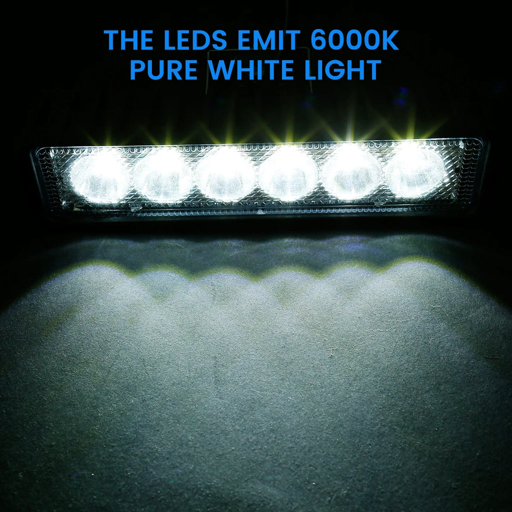12V Car LED Light Bar 18W 6000K IP67 Waterproof Super Bright Car LED Work Light  Headlights DRL Driving Aluminum Lamp