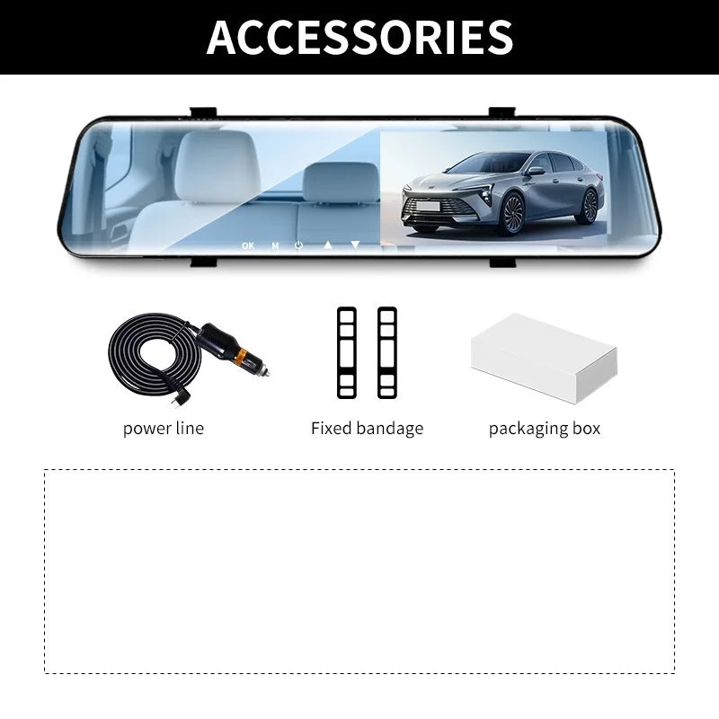 1080P Dash Cam Car Optional Dual Lens Night Vision 12In DVR Rearview Mirror Dash Camera Video Recorder Auto Wide-angle Camera