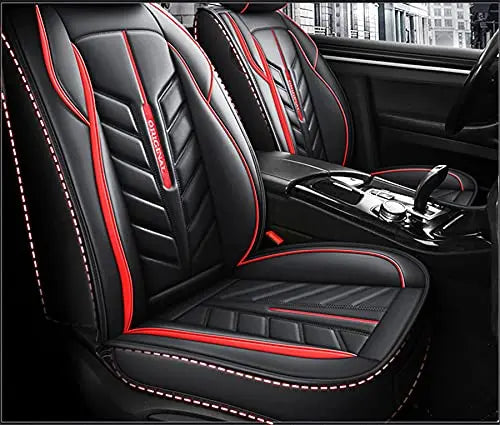 Seat Covers Auto Front and Rear Full Set 5-yangats Car Cushions,Black and Red PU Leather