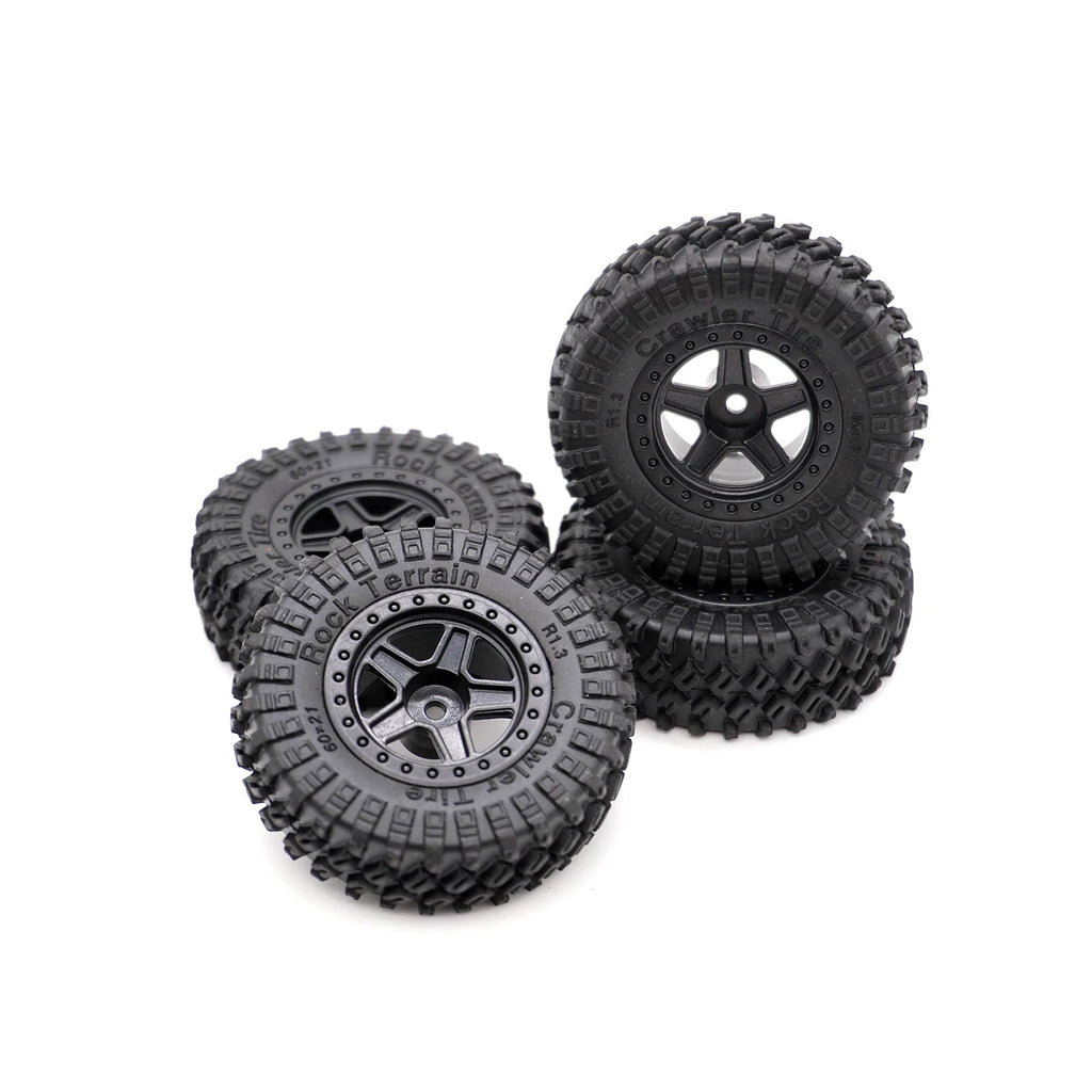 1/18 RC Crawler TRX4M Parts 4PCS 1.3inch Beadlock Wheel Rubber Tyres 60*21mm Front Rear Tires 7mm HEX for RC Car Upgrade Parts