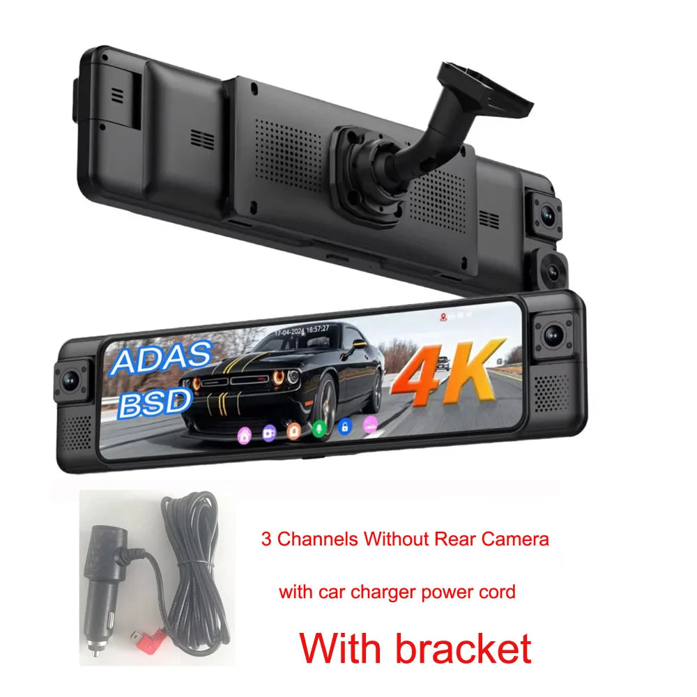 4K Mirror Dash Cam 4 Channel WIFI GPS ADAS BSD Blind Spot Detection Reverse Assist RearView Mirror Car DVR with Special Bracket