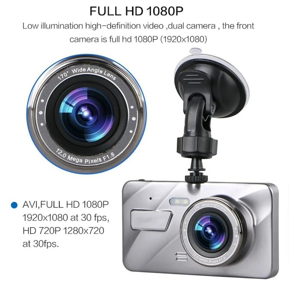 1080P Dual Dash Cam Front Rear 4 Inch LCD Night Vision 170 Degree Wide Angle G Sensor Loop Recording Parking Monitor Car DVR