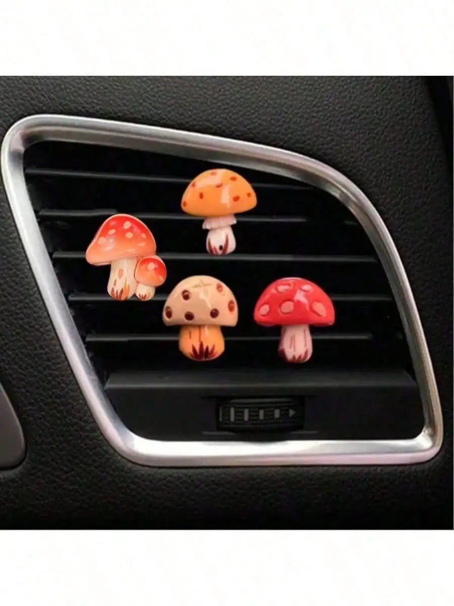 4pcs Car Interior Accessories With Cute Mushroom Decorations On The Air Vents Add Vitality To The Car Interior