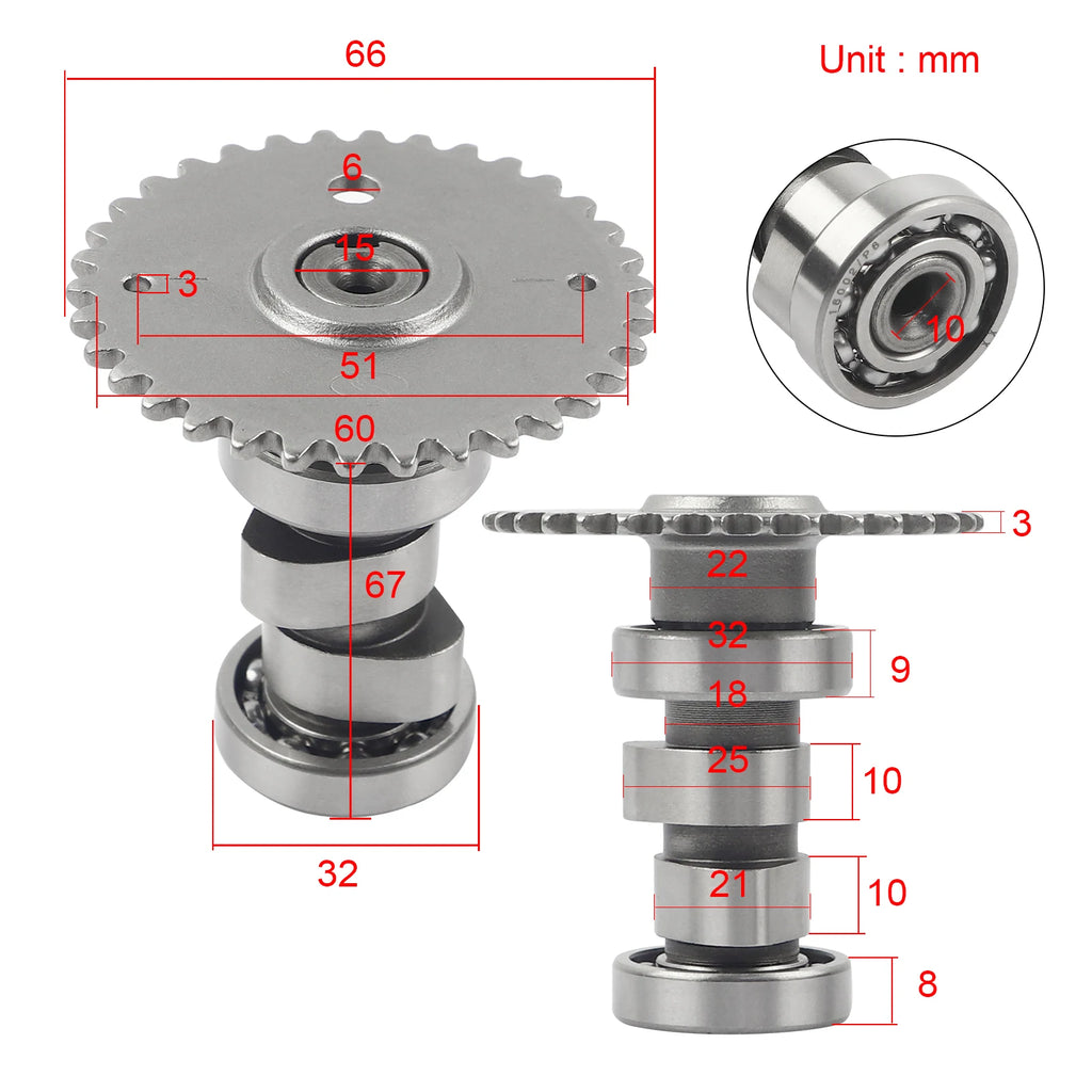A9 Camshaft Racing Cam Shaft 34 Tooth for 50cc 60cc 80cc 100cc 139QMB GY6 Scooter Moped ATV Go Kart