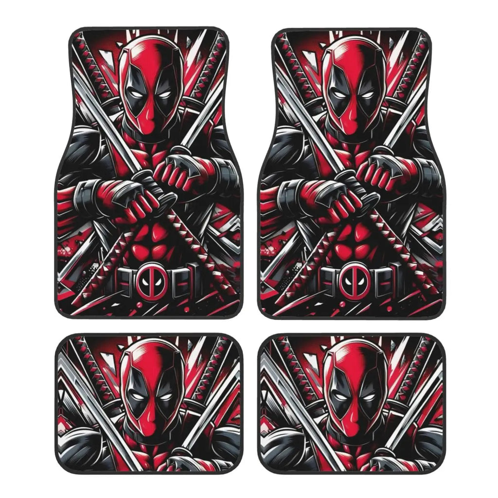 Deadpool Superhero Comics Car Floor Mats Carpet Set of 4 Anti-Slip Universal Automotive Floor Mat Fit for Vans SUV