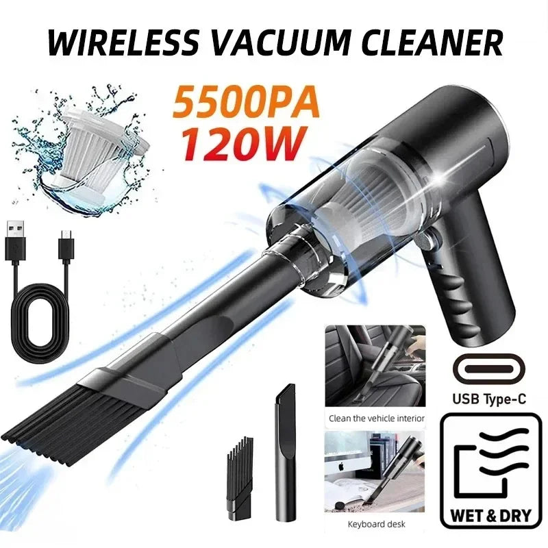 Portable Car Wireless Vacuum Cleaner 120W Powerful Handheld for Home & Auto Lightweight Cordless Rechargeable 3 in 1 Black 2026