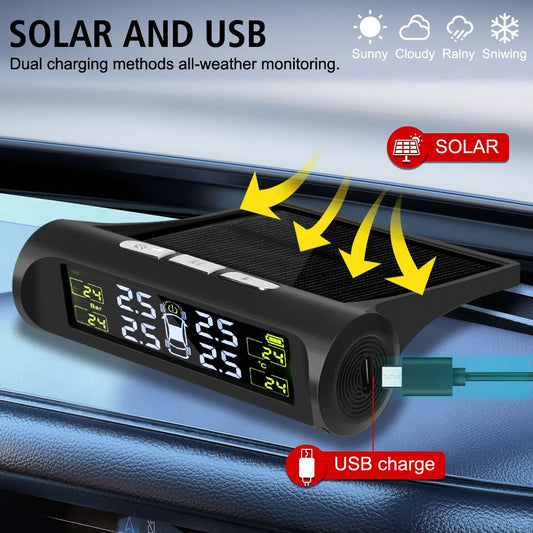 Digital LCD Display Tyre Temperature Monitor Auto Security Alarm System Solar TPMS Car Tire Pressure Monitoring System Universal
