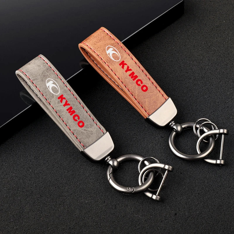 HD printed vintage leather horseshoe ring keychain for KYMCO Motorcycle Accessories