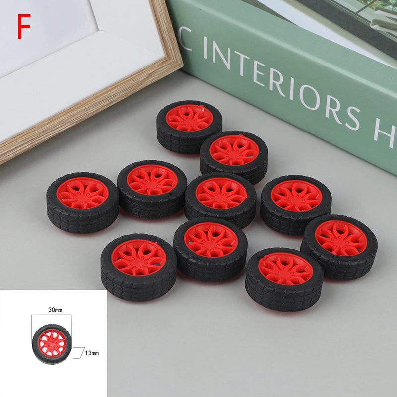 10PCS PC Toy Wheel Rubber Rim Tyres DIY Mini Technology 4WD Colorful Tires Hole Dia 2mm 2.5mm 3mm For RC Model Cars Parts