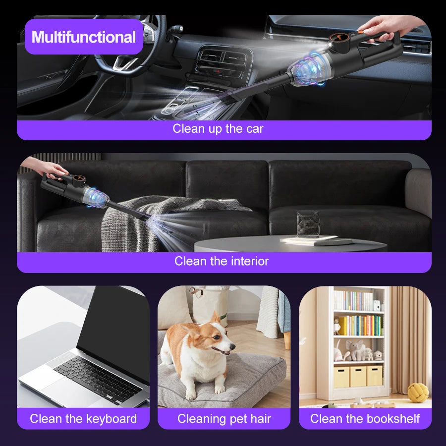 11000PA Car Vacuum Cleaner Strong Suction Portable Cordless Handheld Vacuum Cleaner with Multi-Nozzles for Car Home Office Pet