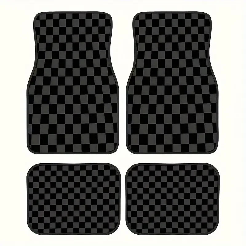 4pcs Universal Floor Mats Checkered Front Rear Carpets Floor Mats Auto Interior Decorative Accessory Anti Slip Car Carpet Sets