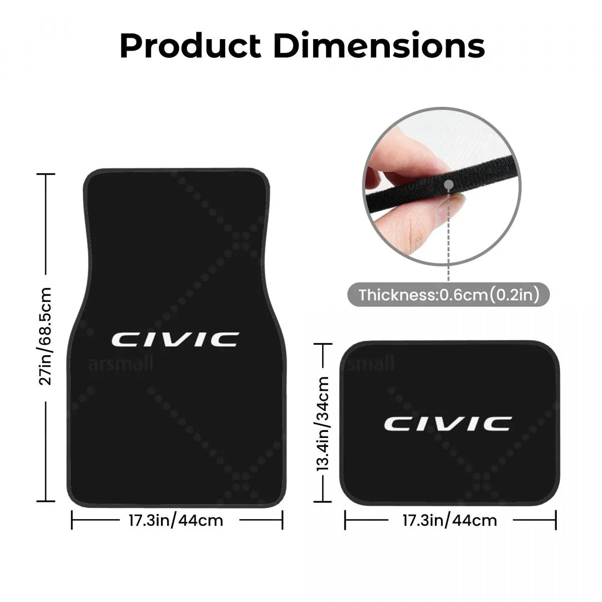 Civic Car Floormat Heavy Duty Front Rear Rubber Floor Mats Carpet Floor Protection Fits Most Vehicles