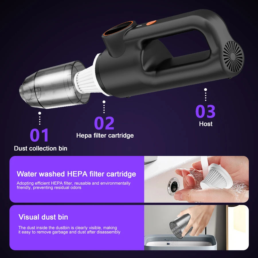 11000PA Car Vacuum Cleaner Strong Suction Portable Cordless Handheld Vacuum Cleaner with Multi-Nozzles for Car Home Office Pet