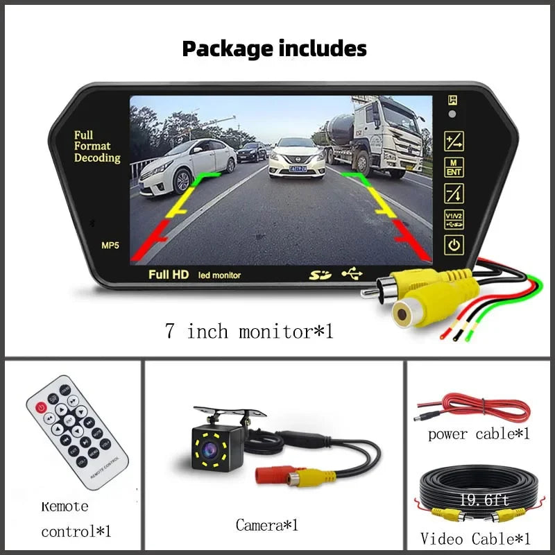 7" Screen Full HD Mirror Parking  LCD  Monitor Bluetooth USB FM Video Player Automatic DisplayFor Car Backup Rear