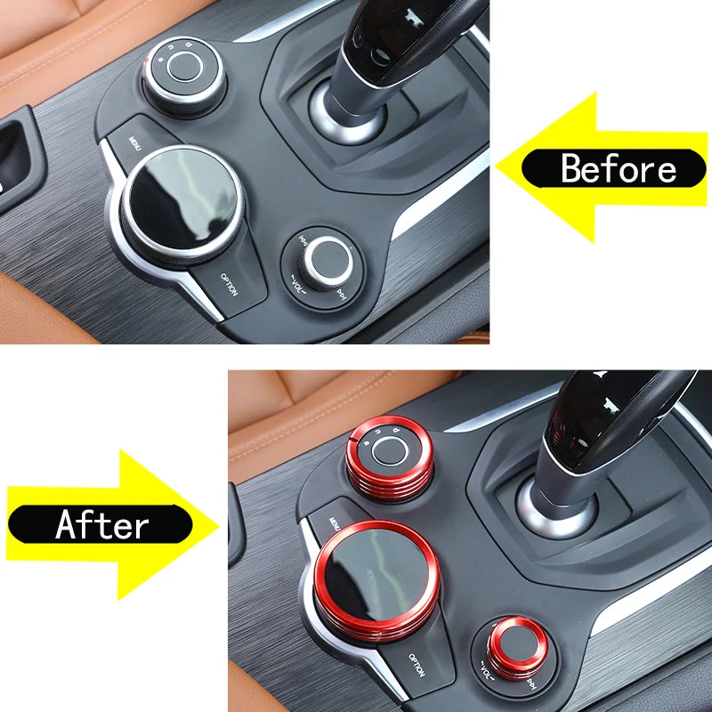 For Alfa Romeo Giulia Stelvio 2017-2020Car Center Console Multimedia Knob Switch Ring Decoration Cover Trim Interior Accessories