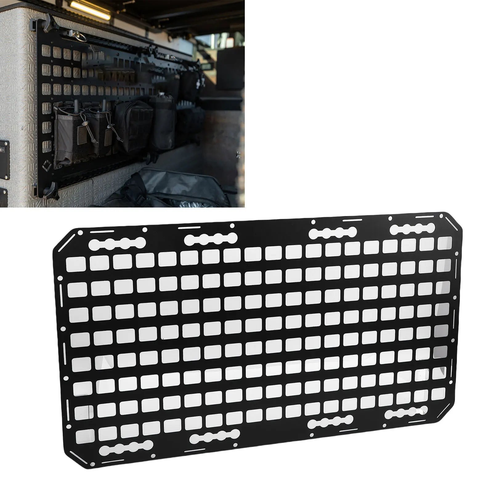 Truck Bed Molle Panel Aluminum 17x30x0.08in Side Truck Bed Molle Panel Rack System for Sedans SUVs Pickups Trucks RVs Trailers
