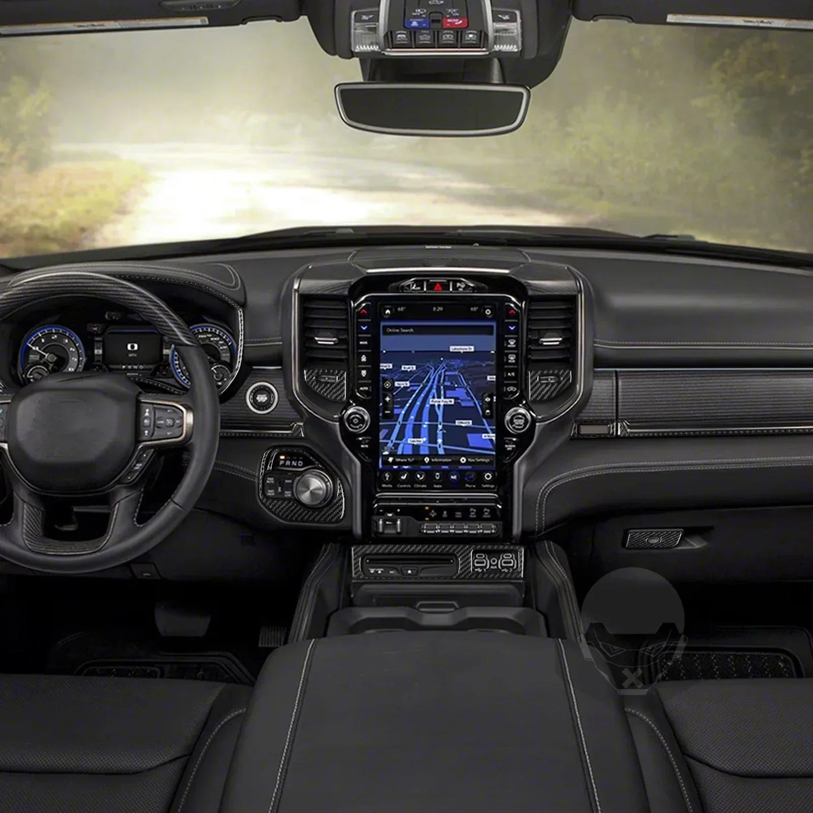 For Dodge Ram 2019 2020 2021 2022 2023 Accessories Carbon Fiber Car Interior Grar Handle Air Outlet Trim Sticker Decoration