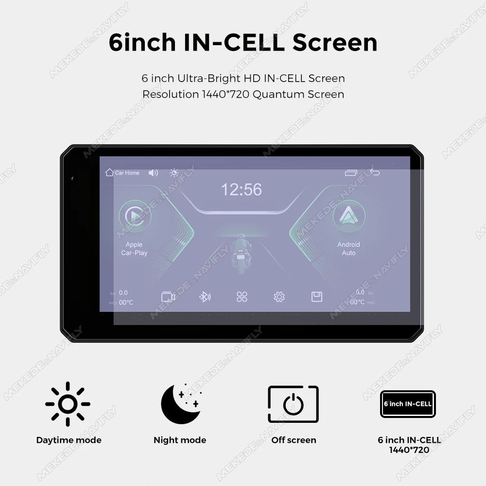 Wireless CarPlay Moto Android Auto 6“ Portable Digital Motorcycle Dashboard GPS Navigation Display Screen Monitor Optional TPMS