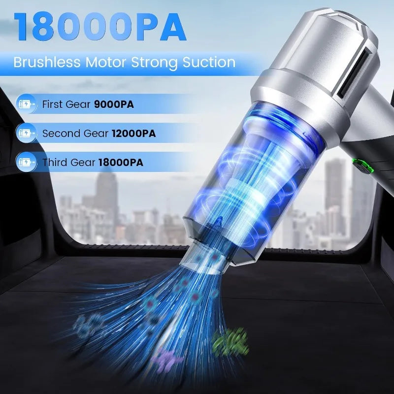 Arify Pro 18000Pa Car Vacuum 4 in 1 Blower Foldable 90° Hose Brushless Motor USB C Fast Charge for Car Seats Home PC Cleaning